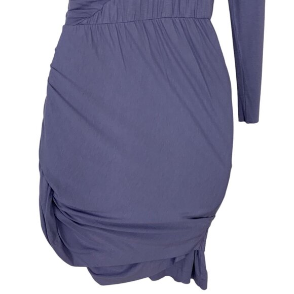 Intermix Carven Dress 36 Blue One Shoulder Mini Bodycon Tiered Ruched Party - Picture 11 of 12